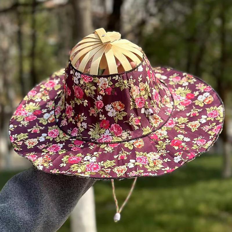 

Женская шляпа-веер Летняя шляпа от солнца Модная шляпа с цветочным узором Многофункциональная тканевая шляпа Ручной работы Уличная бамбуковая шляпа для путешествий 9 стилей I