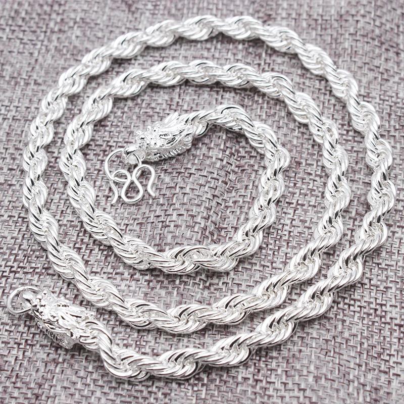Silver Plated Silver Necklace Trendy Men Dragon Cloth Pattern Silver Necklace Imitation Silver Faucet Necklace Jewelry Men