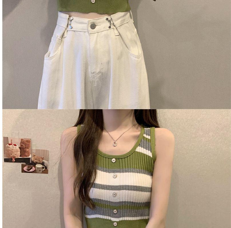 Damen Retro Gestreifte Eng Gestrickte Trägerlos-Bluse - Schmeichelndes Sommer-Design