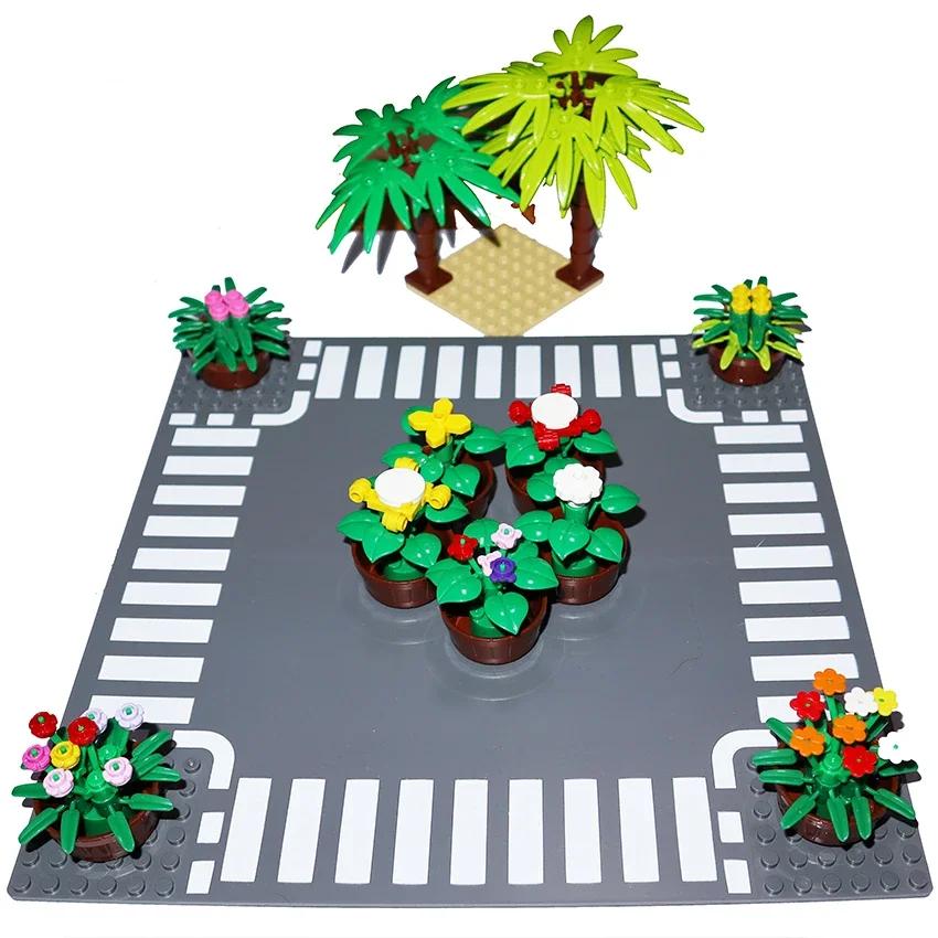 MOC Construction Bricks City Street Potted Plants Tree Stem Grass Flower Pot House Garden Accessories Blocks 6064 30176 30239 4727