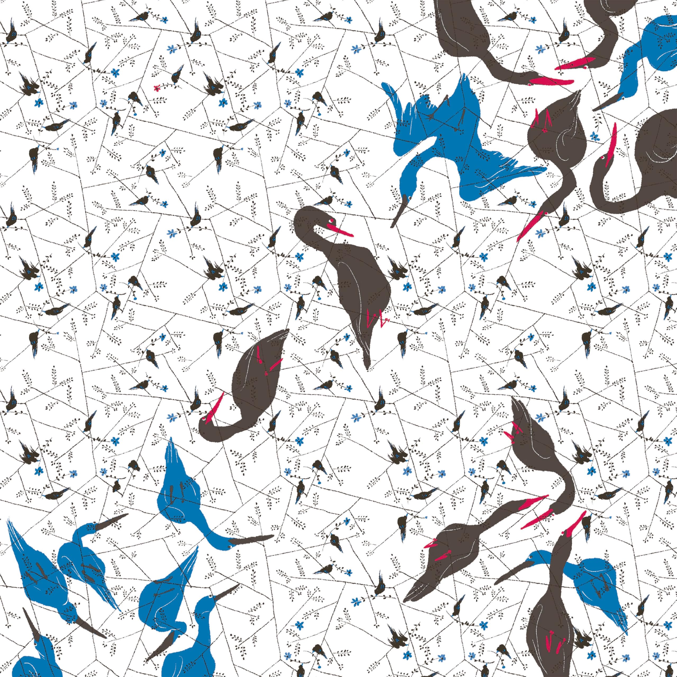 

Asakura Senfu Super Water Repellent Furoshiki Nagare Plain Weave Black Bird and Blue Bird