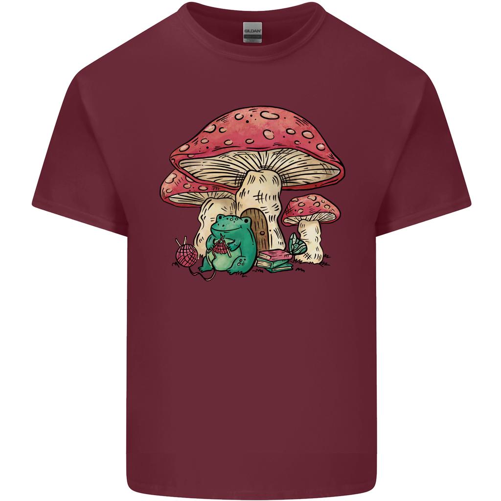 Frog Knitting Under a Mushroom Foraging Nature Unisexs Light Cotton TShirt