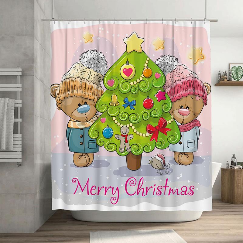 

Tu Christmas Shower Curtain Festive Holiday Decor Merry Xmas Bathroom Set Holiday Themed Backdrop Winter Village Cozy Home Gift W60H190(CM)-1 Pcs