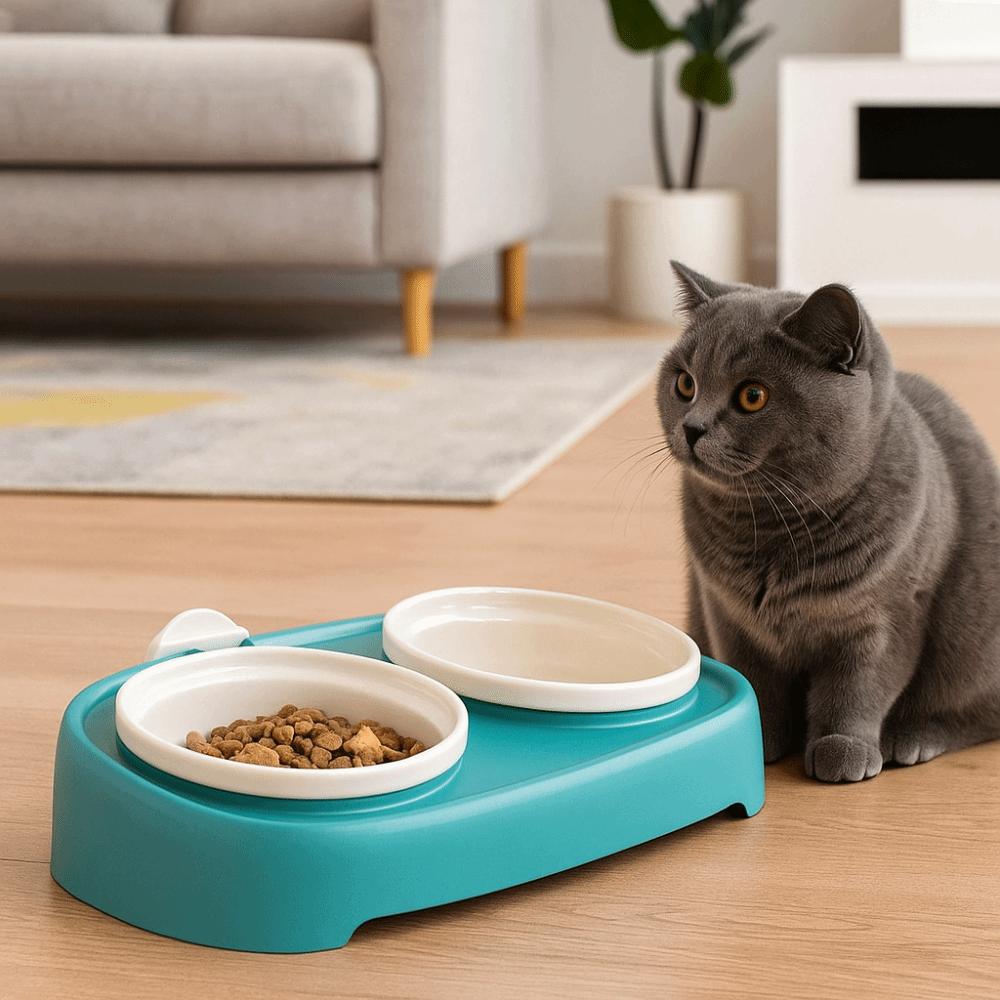 Multi Functional Slanted Pet Feeding Bowl Anti-Flip Detachable Cat Double Bowl Wall-mountable Cat Food Bowl Multi-Pet