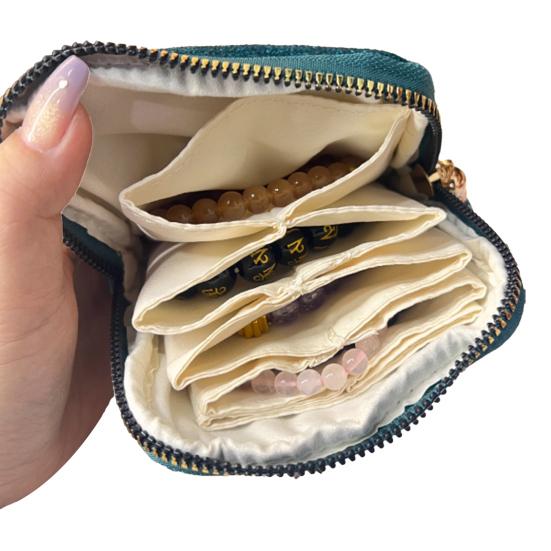 Yousheng Jewelry Storage Bag with Multi-pockets Portable Watch Earring Necklace Bracelet Ring Organizer Case Jewelry Pouch with Tassels Zipper