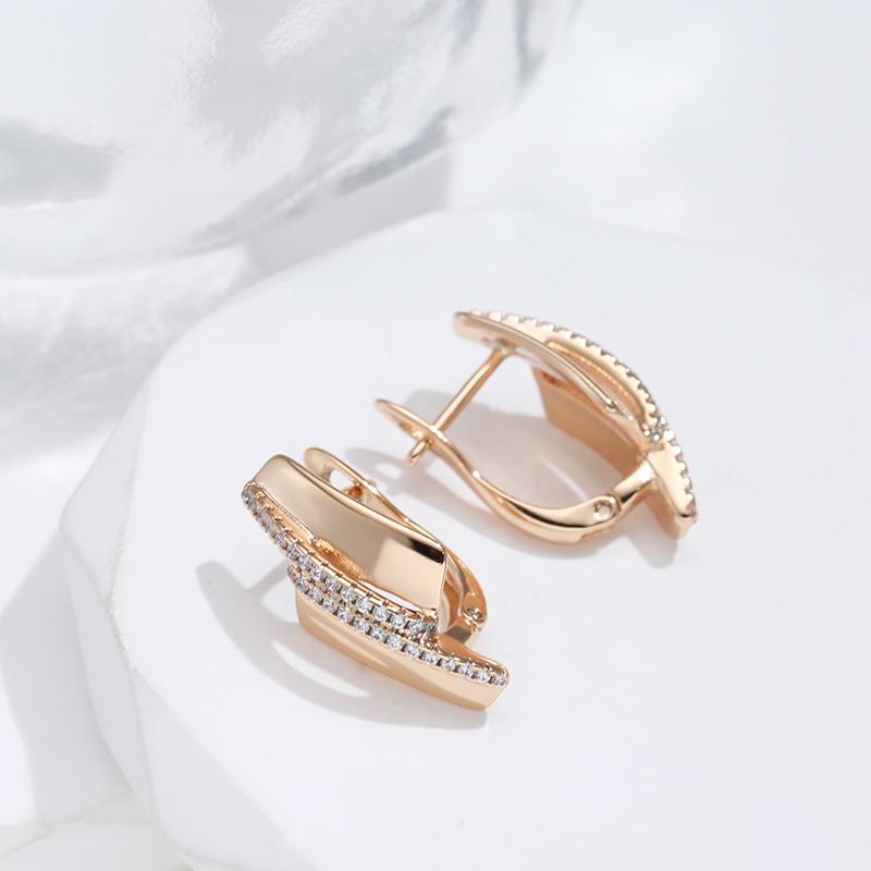 Unique Innovative Rose Gold Drop Earring For Women Luxury Geometry Elegant Bar Natural Zircon Fashion Daily Jewelry