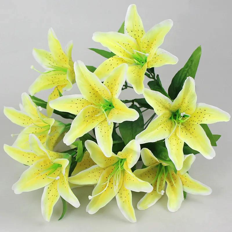 10 Heads Artificial Lily Flowers European Multi Color Bridal Fake Flower Bouquet Wedding Home Party Decoration Flowers