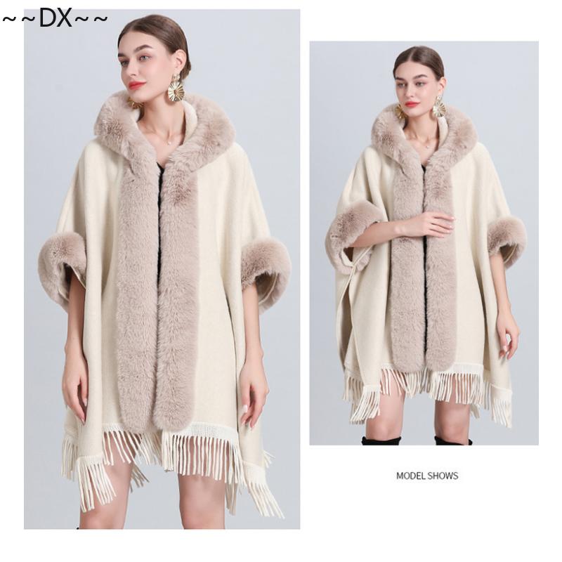 Новая накидка-шаль спицами из снежинок и флиса с толстым меховым воротником. One size — фото 13