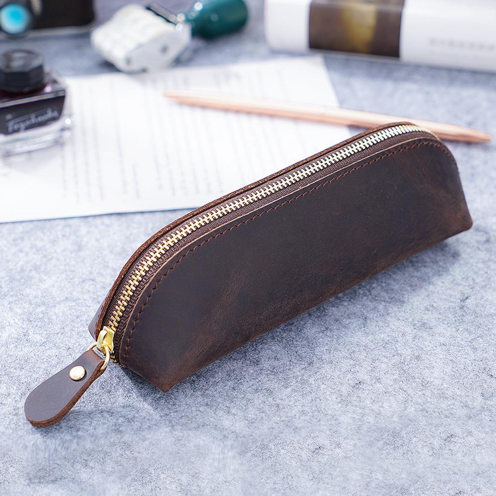 Vintage Reißverschluss Leder Federmäppchen Perfekte Größe Aufbewahrung für Männer & Frauen Schreibwaren & Make-up-Utensilien