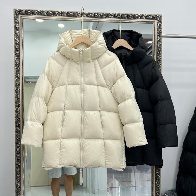 Womens Mid-Length Puffer Coat 90% White Duck Down Loose Fit Winter Warm Hooded Jacket Daily Commute