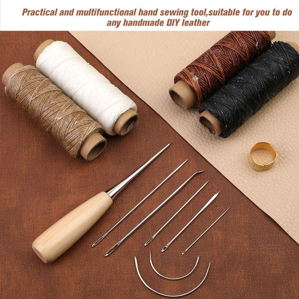 Wooden Handle Leather Stitching Tool Waxed Thread Sewing Awl DIY Leather Sewing Kit Sewing
