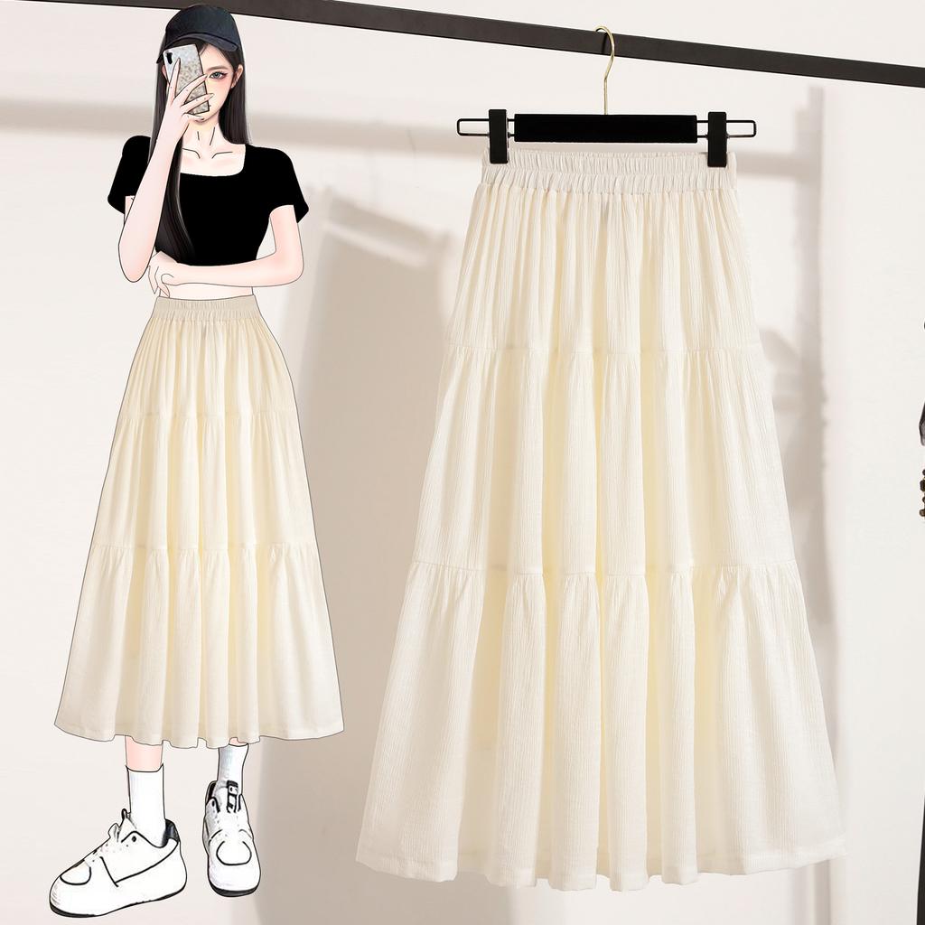 Dimanaf 2025 Plus Size Summer Elastic Long Skirts High Waist Casual Women Loose Skirt Pleated Fashion Vintage Maxi