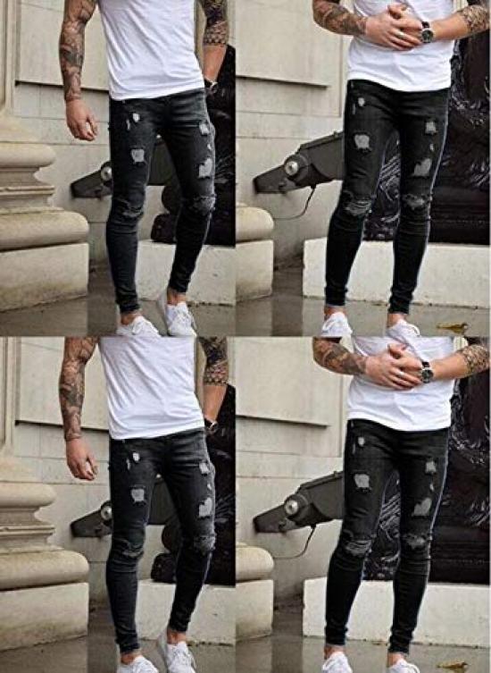 Petit de Distressed Jeans Tactical Pants Denim Trekking Pants Sweatpants Boomerang Pants Sweatpants Rider Pants Size 03 Français Men's D-2 (Black, L)