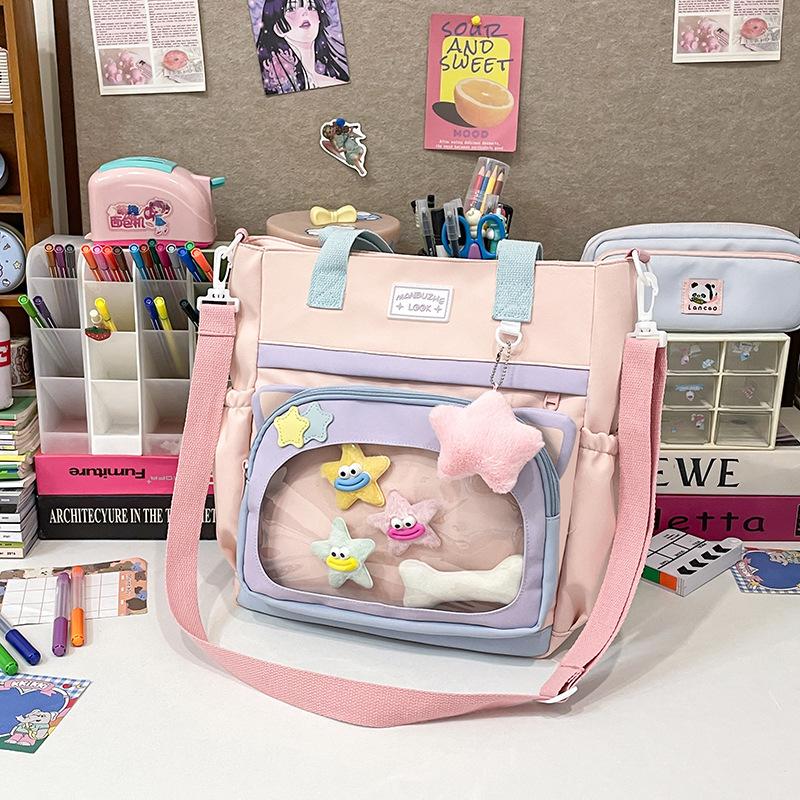 College style messenger bag women's new Korean version large-capacity transparent pain bag ins Japanese versatile student shoulder bag tide