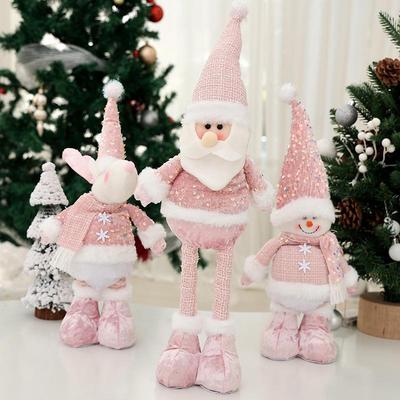 Pink Sequin Snowman Plush Toy: Retractable Christmas Decoration for Windows