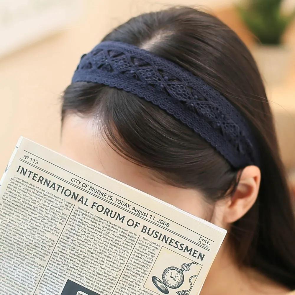 Handmade Headband Daily Headband Angel Scrunchie Frill Lace Navy