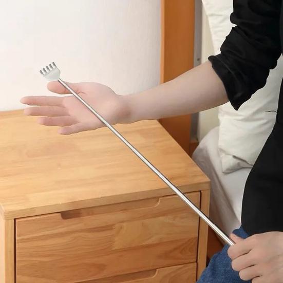 Stainless Steel Extendable Back Scratcher Portable Hard-to-Reach Areas Five-Teeth Telescoping Handle Back Scratcher Massager Tools