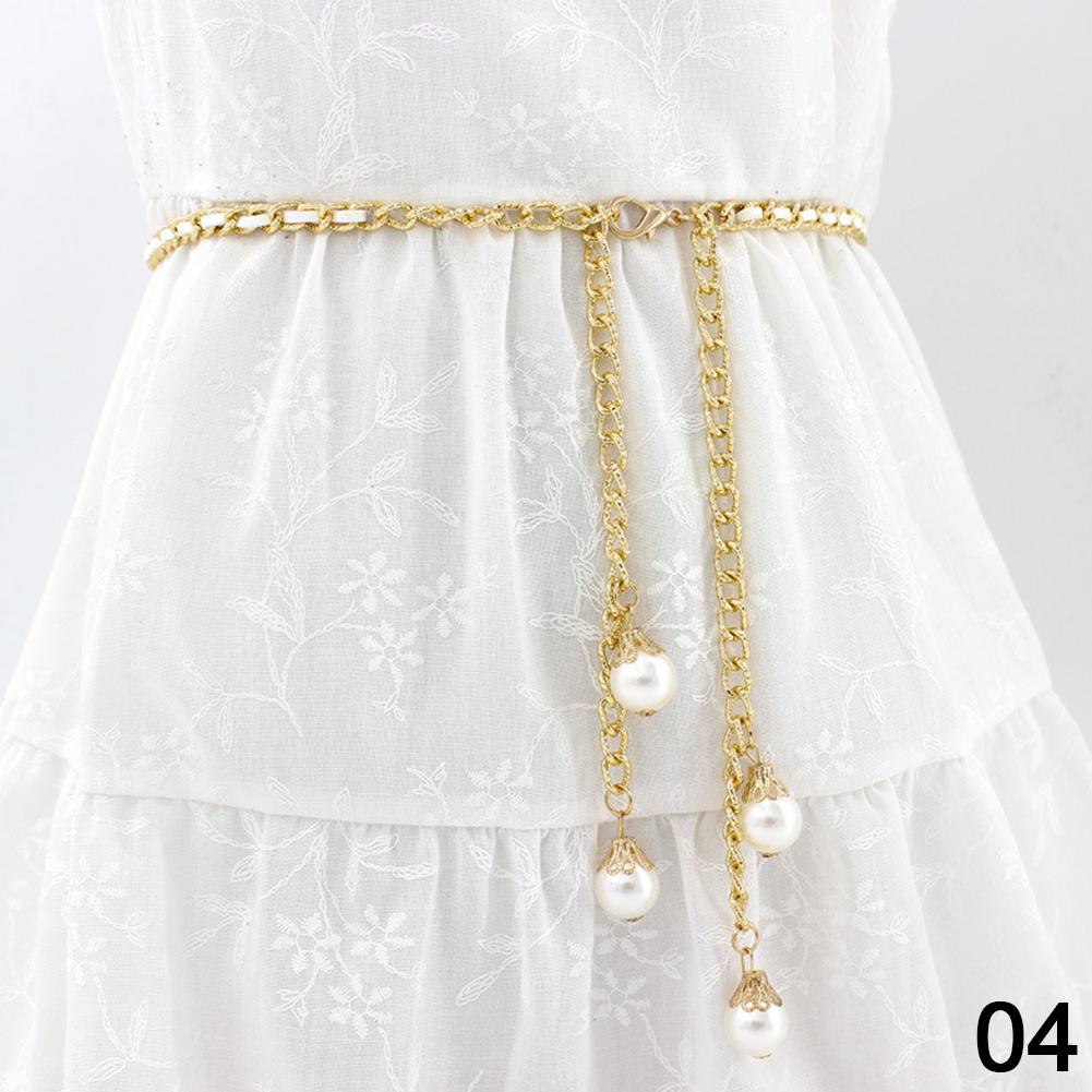 

Женская мода Металлический жемчужный пояс для платья Женский пояс-цепочка для платья/пальто Пояс на талию 135cm белый