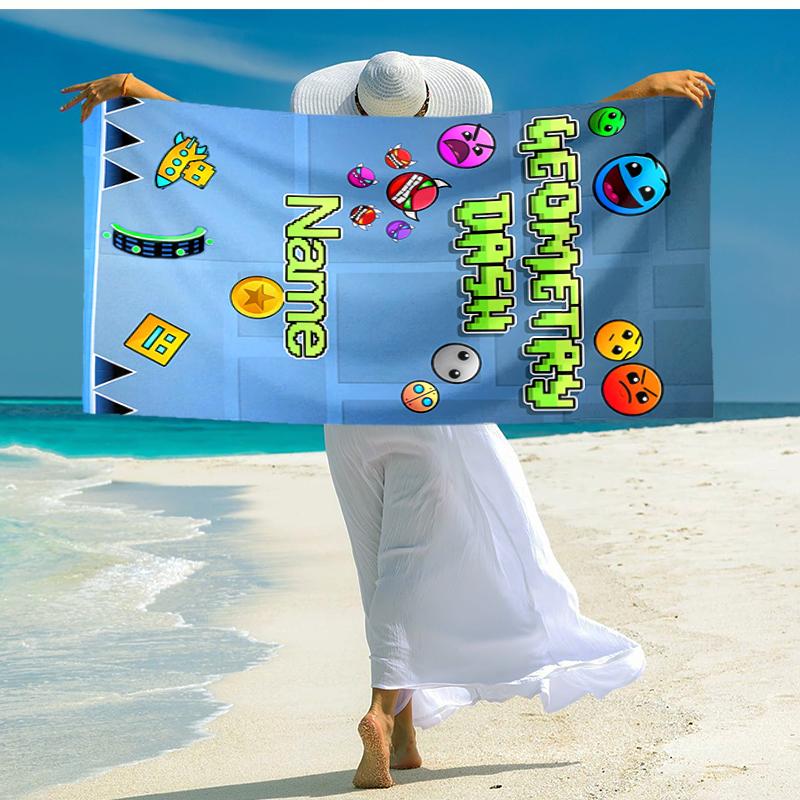 Personalized Customized Proof Beach Towel with Geometry Dash Pattern - Soft, Absorbent,quick-drying,perfect Swimming,camping&bathing