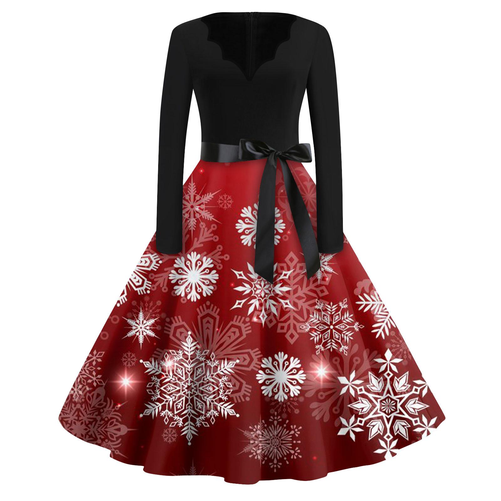 

Женские модные повседневные тонкие рождественские платья с длинным рукавом с v-образным вырезом и принтом XXXXL белый