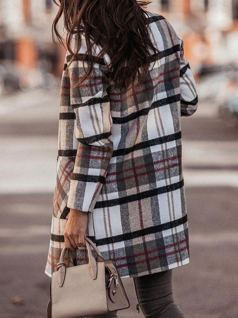 2025 Plaid Woolen Long Overcoat: Autumn/Winter Women's Lapel Outerwear, Single-Breasted Design.