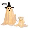 Design Unique de Chien Fantôme Décoration d'Halloween pour Chien avec Guirlande Lumineuse LED, Chiot Lumineux Effrayant en Tissu Translucide pour l'Extérieur de la Maison, Jardin, Fête