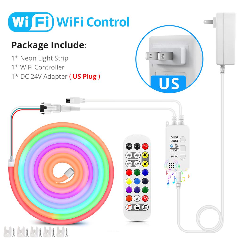 Tuya WiFi LED Neon Strip Light 24V RGBIC Dimmable LED Strip Bluetooth APP Control Waterproof Silicone Tube Neon Tape Wall Decor