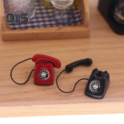 Mini Telephone Model Doll House Miniature Retro Alloy Landline Fixed Telephone for 1/6 1/12 Scale Doll Houses Decor