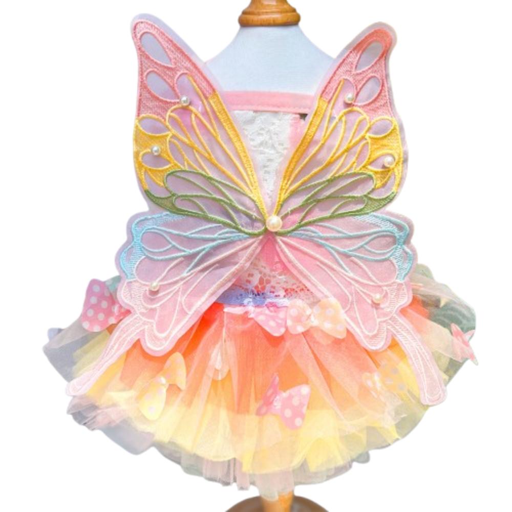 

Fashion Fluffy Pet Princess Dress Soft Breathable Dog Rainbow Butterfly Dress Cute Tulle Skirt Dog Wedding Skirts Summer S