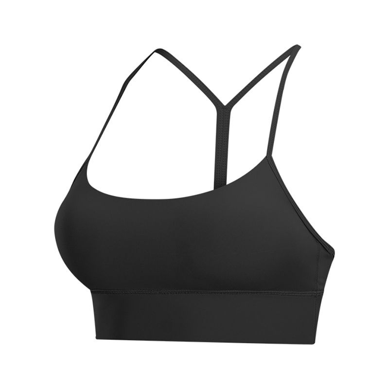 

Nude Feel Yoga Straps Vest Female with Chest Pad Running Workout Underwear Female Bubble Wrap Push up Sports Backless Bra Black 12