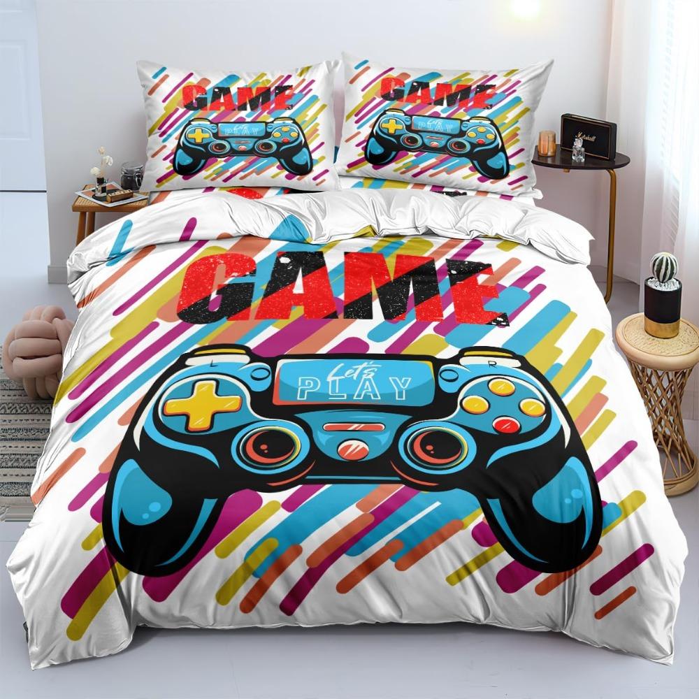 3D Game Controller Pattern Duvet Cover Pillowcase Bedding Black Bedding Set Adult Teen Single Double Queen Size Gift