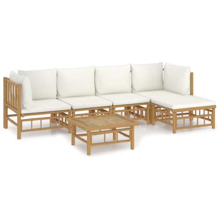 VidaXL Salon de jardin 6 pcs avec coussins blanc crème bambou 3155180