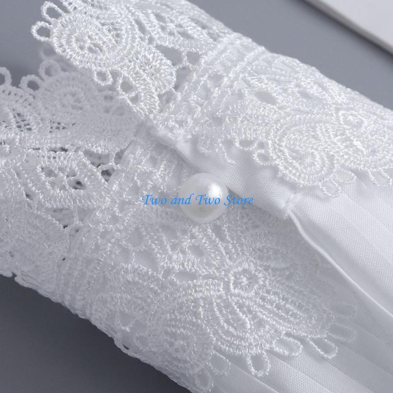 HX6F Breathable Lace Arm Cuffs Sleeves Pleated Embroidery Flower Faux Arm Sleeves