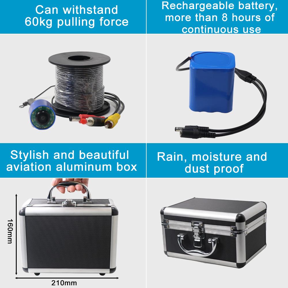 7 Inch Underwater Fishing Camera Wide-angle Infrared Night Vision HD Fish Finder 24PCS Portable1000TVL Monitor