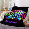 Custom Name Game Controller Theme Printed Blanket - Perfect for Couch, Bed, Travel & Outdoor Use | Machine Washable, Cozy & Durable.