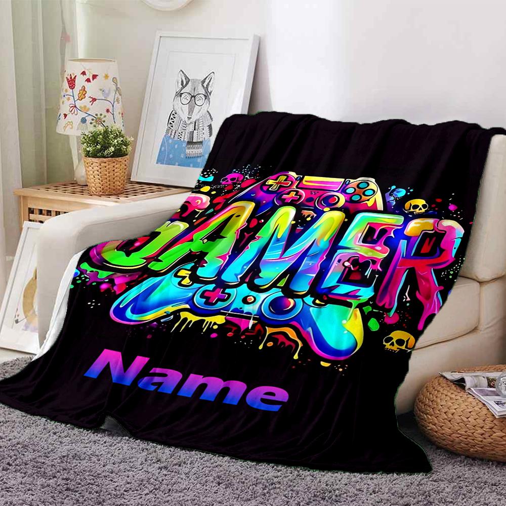 Custom Name Game Controller Theme Printed Blanket - Perfect for Couch, Bed, Travel & Outdoor Use | Machine Washable, Cozy & Durable.