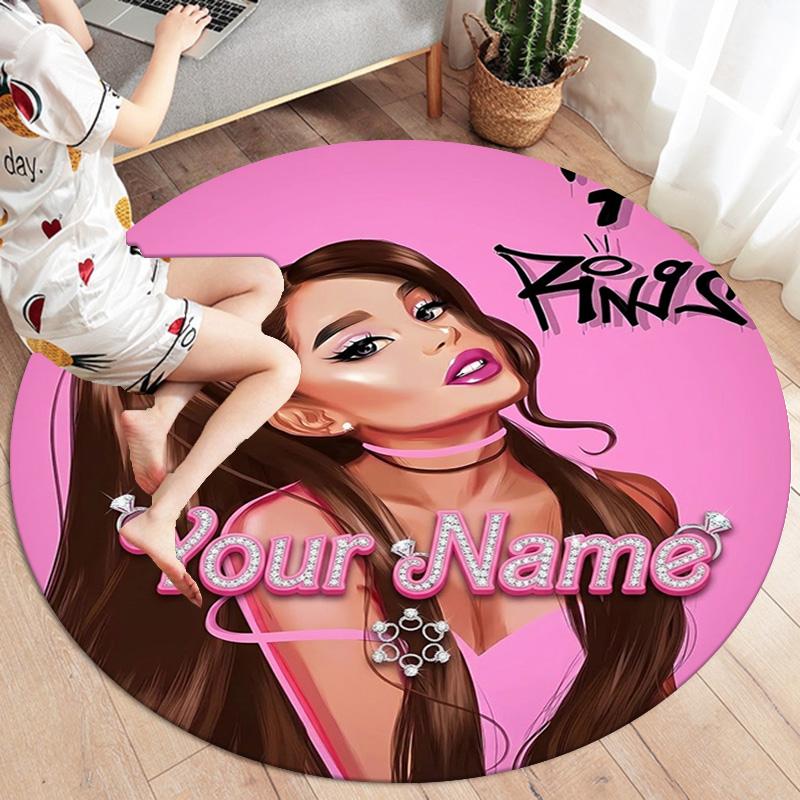 Floral Dreams Custom Name Round Area Rug Carpet Rug For Living Room Bedroom Sofa Playroom Decor Nonslip Floor Mat
