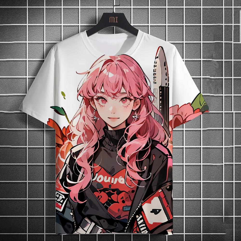 2025 New Men's Casual T-shirt 3d Printing Anime Two-dimensional Graffiti Beauty Print Shortsleeved Street Fashion Round Neck Top