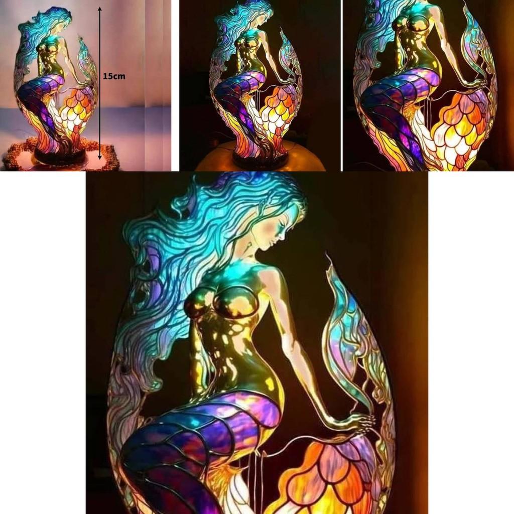 Mermaid Resin Animal Table Lamp With Colorful Retro Design For Gift And Home Decor