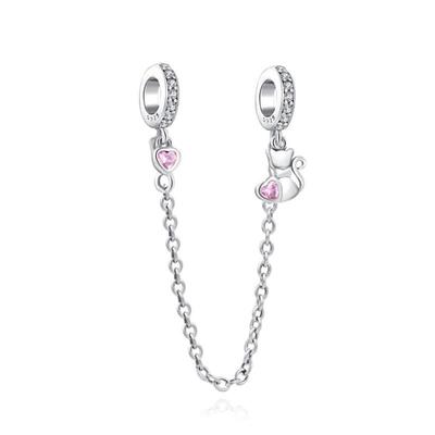 New Love Cat Safety Chain Charm Bead Fit Original Fashion Bracelet Pendant Diy Jewelry For Women Gift