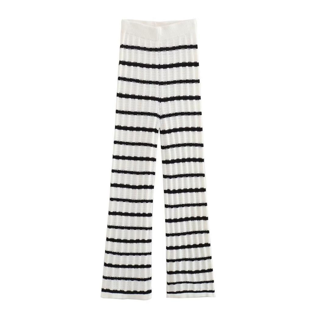 Women's Fashion Casual Sleeveless V-Neck Top Striped Knitted Pants Suit
