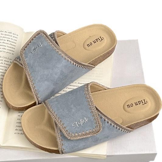 Korean personality irregular thick bottom one-word drag women's summer new fashion outer wear light open-toed muffin cool slippers