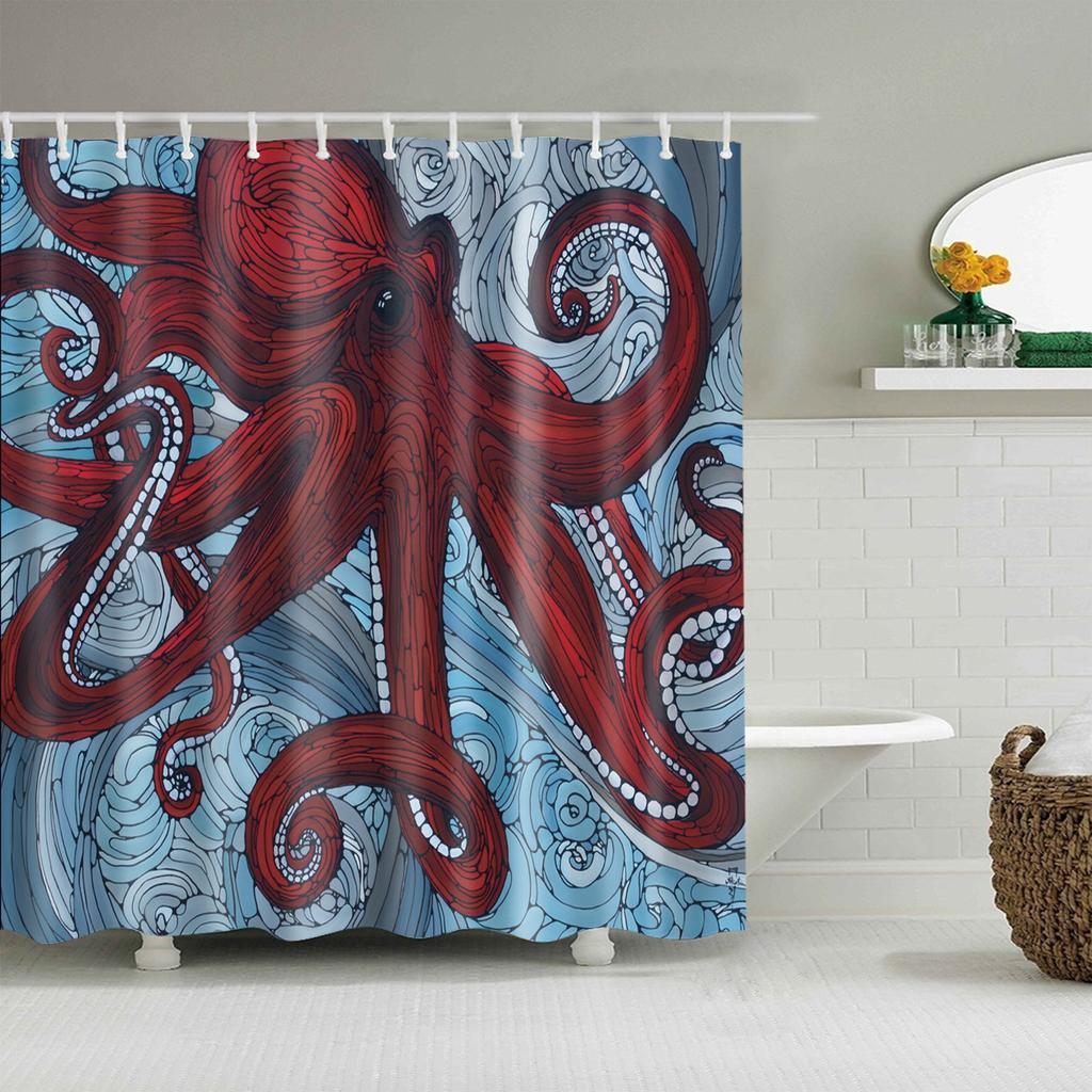 Animals Octopus Wolf Lion Seahorse Turtle Shower Curtains Bathroom Curtain Frabic Waterproof Polyester Bathroom Curtain Hooks