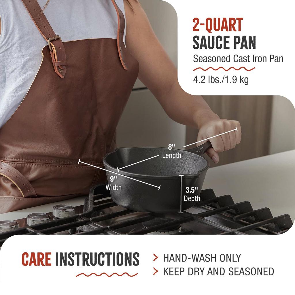 Victoria Cast Iron Saucepan, Pre-Seasoned, Made in Colombia, Authentic (2QT)