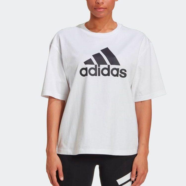 Adidas T Shirts Women's White Crew Neck Moderate Straight Fit HC6358