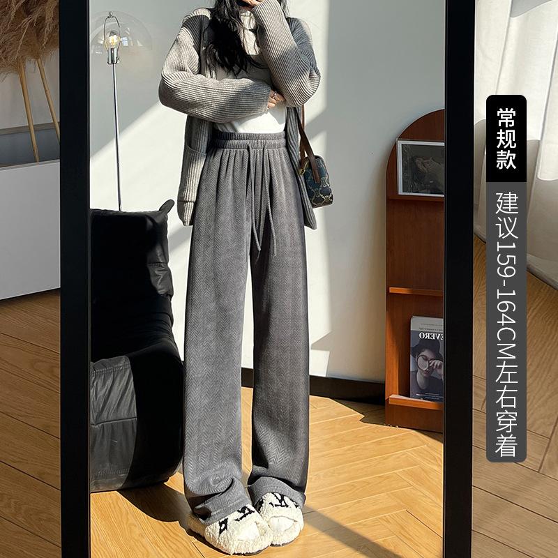 

Herringbone chenille wide-leg pants women s clothing autumn and winter new velvet pants, thin and loose casual high-waisted straight-leg pants S