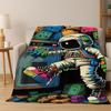 Cartoon Astronaut Universe Spaceman Outer Space Flannel Blanket Soft Warm Throw Blanket for Bedroom Living Room Bed Travel kids