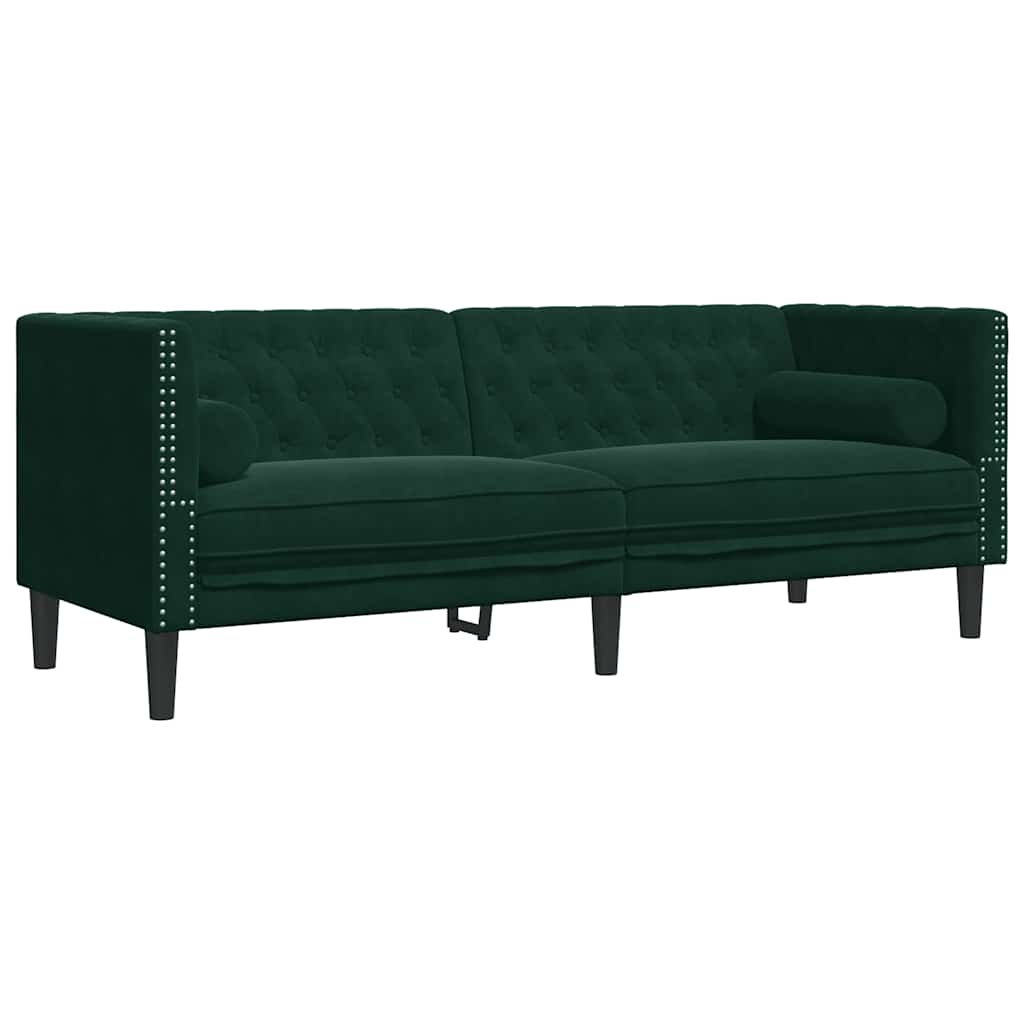Vidaxl Chesterfield Sofa with Rollers, 3-Seater, Dark Green, Velvet