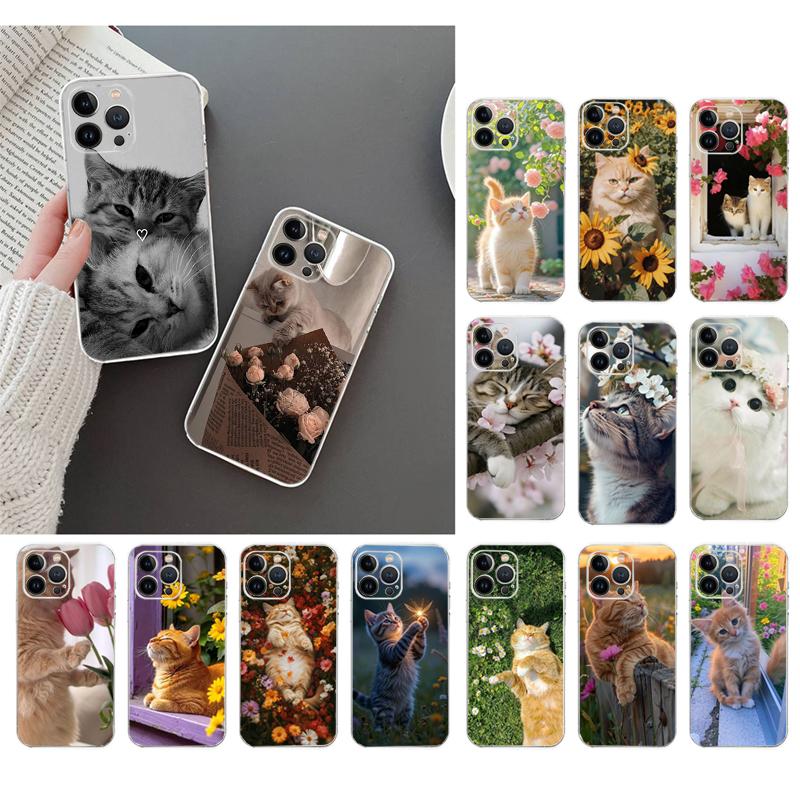 Flower Cats Phone Case For Iphone 17ProMax 17 Pro Air 16 15 14 13 Pro Max 16 15 14 13 Pro 15Plus