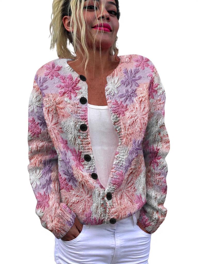 Round Neck Long Sleeve Christmas Cardigan Sweater YXX-YK01